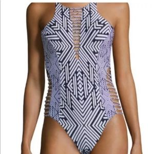Red Carter Womens Azteca String Side Cut Out High Neck Maillot Red Carter Womens Azteca String Side Cut Out High Neck Maillot